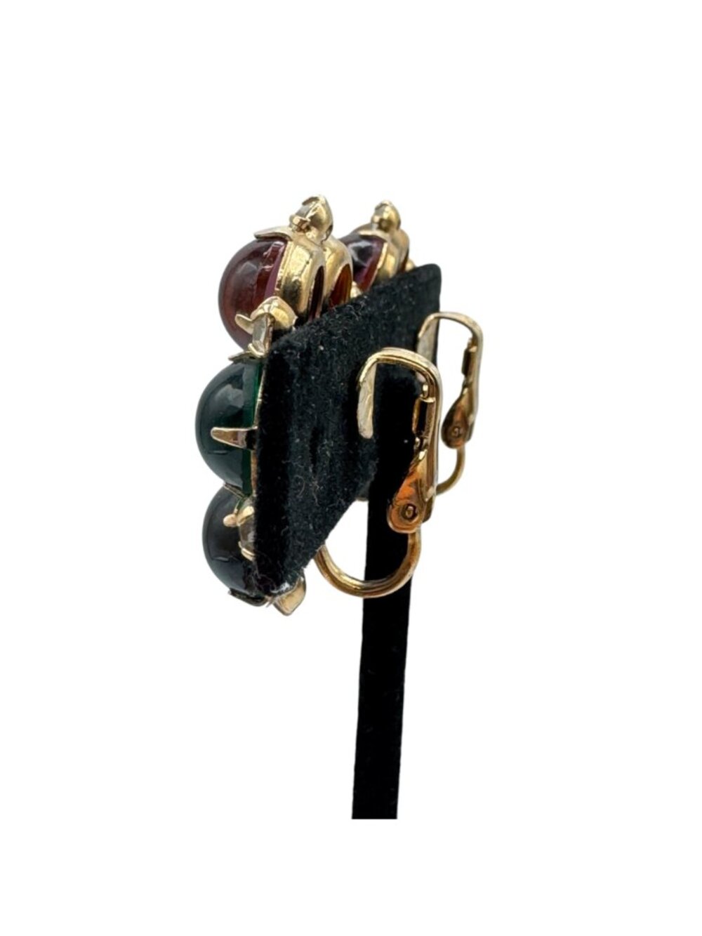 Vintage Fruit Salad Cluster Earrings Clip Multi-Color Glass Prong Set Gold Tone - Picture 9 of 11